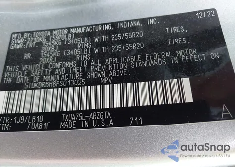 2023 Toyota Highlander Limited z USA, uszkodzony, nr VIN 5TDKDRBH8PS013025